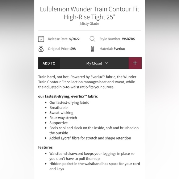 Lululemon Wunder Train Contour Fit High-Rise Tight 25"
Misty Glade - Picture 3 of 8